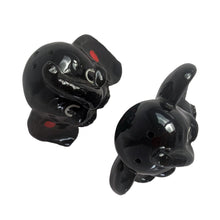 Load image into Gallery viewer, Adorable pair of hand painted black lucky elephant salt and pepper shakers. Crafted by Shafford, Japan, 1950s. A sweet kitschy shaker set for your Shafford or shaker collection!

In excellent vintage condition, no chips, with corks.

Measures 3 x 1 1/2 x 3 inches
