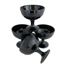 Load image into Gallery viewer, Set of 4 Luminarc Gourmande black opaline pedestal bowls stacked or grouped, 1970s Verrerie Cristallerie d'Arques France
