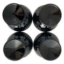 Load image into Gallery viewer, Bottom view of vintage Luminarc Gourmande black opaline dessert bowl showing base and maker's mark, France
