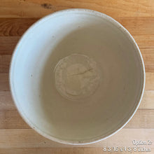 Load image into Gallery viewer, Vintage yellow ware mixing bowl featuring brown and blue bands with diamond pattern. Crafted by Robinson Ransbottom, USA, 1930s. A well-crafted piece of stoneware offering a nostalgic vibe to your farmhouse or cottage kitchenware and decor!

Option 2: Measures 8 3/16 x 4 3/8 inches. In as found condition, chip to the foot and rim, no cracks/repairs, age-related crazing. Crown mark.
