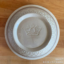 Load image into Gallery viewer, Jacks Daughter of All Trades Vintage Antique Mid-Century Kitsch Store Shop Reseller Etsy Shopify Toronto Canada Free Porch Pick Up Local Delivery Worldwide Shipping Judy Weinberg Unique Housewarming Gift Sustainable Gift Wedding Gift Home Decor Collectible Collector Gift Farmhouse Cottagecore Cottage Lodge Shabby Chic Industrial yellow ware mixing bowl featuring brown and blue bands with diamond pattern Robinson Ransbottom 1930s stoneware kitchenware kitchen decor
