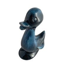 Load image into Gallery viewer, As the saying goes, good things come in small packages! This sweet vintage redware pottery figurine of a duck is finished in blue drip glaze. Crafted by Blue Mountain Pottery Canada, circa 1970s. This piece would be perfect as an decorative object to add a whimsical pop of colour to any room.  In excellent condition, free from chips or cracks.  Measures 5 1/2 inches tall
