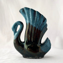 Load image into Gallery viewer, Vintage blue drip glaze redware pottery figural swan vase. Produced by Blue Mountain Pottery, Canada, circa 1970.  In excellent condition, free from chips/cracks/repairs.  Measures 5 x 2 x 5 3/4
