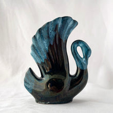 Load image into Gallery viewer, Vintage blue drip glaze redware pottery figural swan vase. Produced by Blue Mountain Pottery, Canada, circa 1970.  In excellent condition, free from chips/cracks/repairs.  Measures 5 x 2 x 5 3/4
