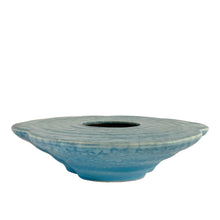 Load image into Gallery viewer, Lovely vintage art deco mottled blue green glazed clover shaped ceramic flower vase, shape 199. Crafted by Beswick, England, circa 1930s. This piece is intended to be used in conjunction with a glass or heavy metal pincushion flower frog to create a beautiful floral arrangement. In excellent condition, no chips/cracks/repairs. Measures 10 1/4 x 2 3/8 inches
