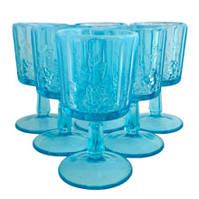 Load image into Gallery viewer, Westmoreland blue opalescent paneled grape goblet, full front view showing raised grape and vine relief
