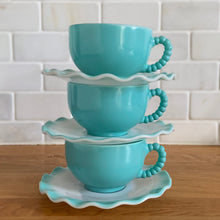 Load image into Gallery viewer, Vintage "Ripple Blue" or "Blue Crinoline" Milk Glass Cup and Saucer, Hazel-Atlas Glass, USA
