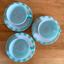 Load image into Gallery viewer, Vintage "Ripple Blue" or "Blue Crinoline" Milk Glass Cup and Saucer, Hazel-Atlas Glass, USA
