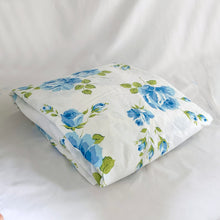 Load image into Gallery viewer, Vintage &quot;Blue Roses&quot; Queen Size Fitted Bed Sheet, 100% Cotton, Wabasso, Canada
