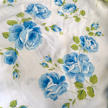 Load image into Gallery viewer, Vintage &quot;Blue Roses&quot; Queen Size Fitted Bed Sheet, 100% Cotton, Wabasso, Canada
