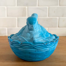 Load image into Gallery viewer, Front view of vintage Blue slag glass dove bird-on-nest
