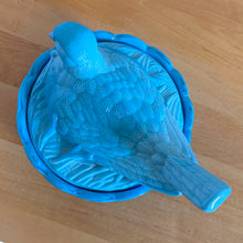 Load image into Gallery viewer, Overhead view of vintage Blue slag glass dove bird-on-nest, AA Imports 1980s Taiwan
