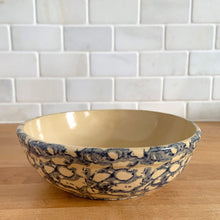 Load image into Gallery viewer, Vintage blue spongeware individual stoneware salad bowl with rolled edge. Crafted by Robinson Ransbottom Pottery Co., USA, 1990s. A beautiful piece to add to your farmhouse pottery collection!

In excellent condition, no chips/cracks/repairs. Maker&#39;s marks.

Measures 6 7/8 x 2 1/8 inches
