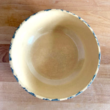 Load image into Gallery viewer, Vintage blue spongeware individual stoneware salad bowl with rolled edge. Crafted by Robinson Ransbottom Pottery Co., USA, 1990s. A beautiful piece to add to your farmhouse pottery collection!

In excellent condition, no chips/cracks/repairs. Maker&#39;s marks.

Measures 6 7/8 x 2 1/8 inches
