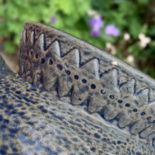 Load image into Gallery viewer, Jacks Daughter of All Trades Vintage Antique Mid-Century Store Shop Reseller Etsy Shopify Toronto Canada Free Porch Pick Up Local Delivery Worldwide Shipping Judy Weinberg Unique Housewarming Gift Sustainable Gift Wedding Gift Home Decor Collectible Collector Gift Farmhouse Cottagecore Cottage Lodge Shabby Chic Industrial Rare blue stoneware batter jug or pitcher figure playing a lyre Robinson Ransbottom Pottery Co 1920s
