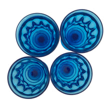 Load image into Gallery viewer, Set of four vintage blue Perspective wine glasses or water goblets. Crafted by Noritake, Japan, 1970 - 1985. A gorgeous addition to your bar's stemware collection!

In excellent condition, no chips.

Each measures 3 7/8 x 6 1/2 inches

Capacity 8 ounces
