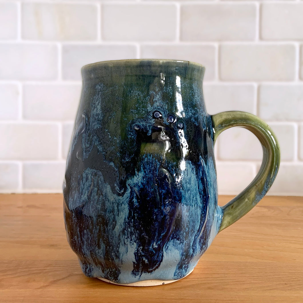 Vintage Studio Pottery Blue and Green Drip Glaze Ceramic Mug, Signed PBH
