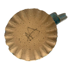 Load image into Gallery viewer, Jacks Daughter of All Trades Vintage Antique Mid-Century Kitsch Store Shop Reseller Etsy Shopify Toronto Canada Free Porch Pick Up Local Delivery Worldwide Shipping Judy Weinberg Unique Housewarming Gift Sustainable Gift Wedding Gift Home Decor Collectible Collector Gift Farmhouse Cottagecore Cottage Lodge Shabby Chic Industrial watery blue green ochre drip glaze studio pottery mug applied debossed dragonflies sculpted handle Signed AA one-of-a-kind handmade hot beverage artisan
