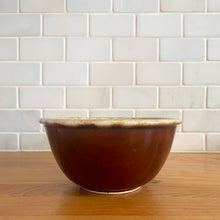 Load image into Gallery viewer, Vintage brown drip glaze oven-proof mixing bowls with rolled edge. Crafted by Hull Pottery, USA, 1960s. What a fabulous way to prepare or serve your favourite dish!

In excellent condition, no chips/cracks/repairs. Maker&#39;s marks.

Measures 6 Inch Bowl: 6 1/4 x 3 inches, in excellent vintage condition, no chips/cracks/repairs, minor wear. Maker&#39;s marks.

