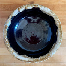 Load image into Gallery viewer, Vintage brown and cream drip glaze serving bowl with rolled edge. Crafted by Robinson Ransbottom Pottery Co., USA, 1960s. A great piece to serve your favourite dish and a great addition to your retro tableware collection!

In excellent condition, no chips/cracks/repairs, minor age-related wear. Maker&#39;s mark.

Measures 11 5/8 x 3 inches
