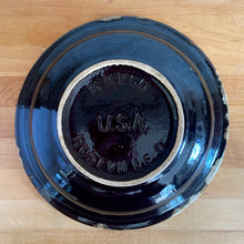 Load image into Gallery viewer, Jacks Daughter of All Trades Vintage Antique Mid-Century Retro Boho Bohemian Store Shop Reseller Etsy Shopify Toronto Canada Free Porch Pick Up Local Delivery Worldwide Shipping Judy Weinberg Unique Wedding Housewarming Sustainable Home Decor Collectible Collector Gift Farmhouse Cottagecore Cottage Grannycore Shabby Chic blue spongeware stoneware yellow ware brown cream drip glaze round serving bowl rolled edge Robinson Ransbottom Pottery Roseville 1960s ceramic tableware
