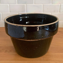 Load image into Gallery viewer, Bring authentic primitive farmhouse charm into your space with this antique deep brown glazed stoneware flowerpot with unglazed rim. Makers of these pots were made in Pennsylvannia, USA, by manufacturers such as Enterprise Pottery and E.S.&amp;B. (Elverson and Sherwood &amp; Barker), from the late 1800s to the early 1900s. Simple, durable, and authentic, this Pennsylvannia-made piece has stood the test of time.
