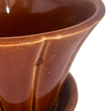 Load image into Gallery viewer, Jacks Daughter of All Trades Vintage Antique Retro Mid-Century Modern Modernist Kitsch Store Shop Reseller Etsy Shopify Toronto Canada Free Porch Pick Up Local Delivery Worldwide Shipping Judy Weinberg Unique Gift Housewarming Gift Sustainable Gift Wedding Gift Home Decor Collectible Collector Gift Farmhouse Cottage Core Shabby Chic Industrial Art Deco Art Pottery McCoy Pottery Series 116 Brown Ribbed Planter Pot and Saucer
