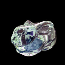 Load image into Gallery viewer, Adorable clear pressed glass figural bunny rabbit votive or tealight candle holder. Crafted by Indiana Glass, USA, circa 1980s.  In excellent condition, no chips or cracks. Includes tea light candle.  Measures 4 1/2 x 3 x 2 1/2 inches
