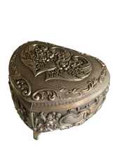 Load image into Gallery viewer, Vintage Heart Trinket Box — Ornate Cast Metal with Red Velvet Lining, Japan
