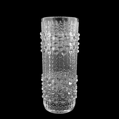 Vintage modernist style Candle Wax clear glass cylinder vase. Designed by Frantisek Peceny for Hermanova Hut, Czechoslovakia, 1974. A gorgeous piece of art glass to add to your collection.

In excellent condition, no chips.

Measures 2 7/8 x 7 inches