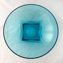Load image into Gallery viewer, Vintage &quot;Capri Colonial&quot; glass serving bowl features a distinctive laser blue colour and square base. Crafted by the Hazel-Atlas Glass Company, USA, circa 1960s. This beautiful serving bowl will add an exquisite touch to your tabletop. Perfect for serving salads and fruit.  In excellent condition, free from chips.  Measures 10 7/8 x 3 5/8 inches   
