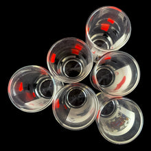 Load image into Gallery viewer, Vintage set of six Card Party 2 oz shot glasses featuring playing cards and suits graphics. Crafted by Luminarc, USA, 1990s. These will make a fantastic addition to your barware collection and are perfect for drinking games or poker night shooters!

In excellent condition. New old stock in original box.

Measures 1 1/2 x 4 1/8 inches

Capacity 2 ounces
