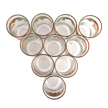 Load image into Gallery viewer, Vintage 10-piece Christmas glass tumbler set decorated with red poinsettias and bows in green, red and gold. Crafted by Libbey Canada, 1980s. Perfect to add the holiday spirit to your table!

In excellent condition, new in box.

Measures 2 1/8 x 9 1/4 inches

Capacity 13 1/2 ounces
