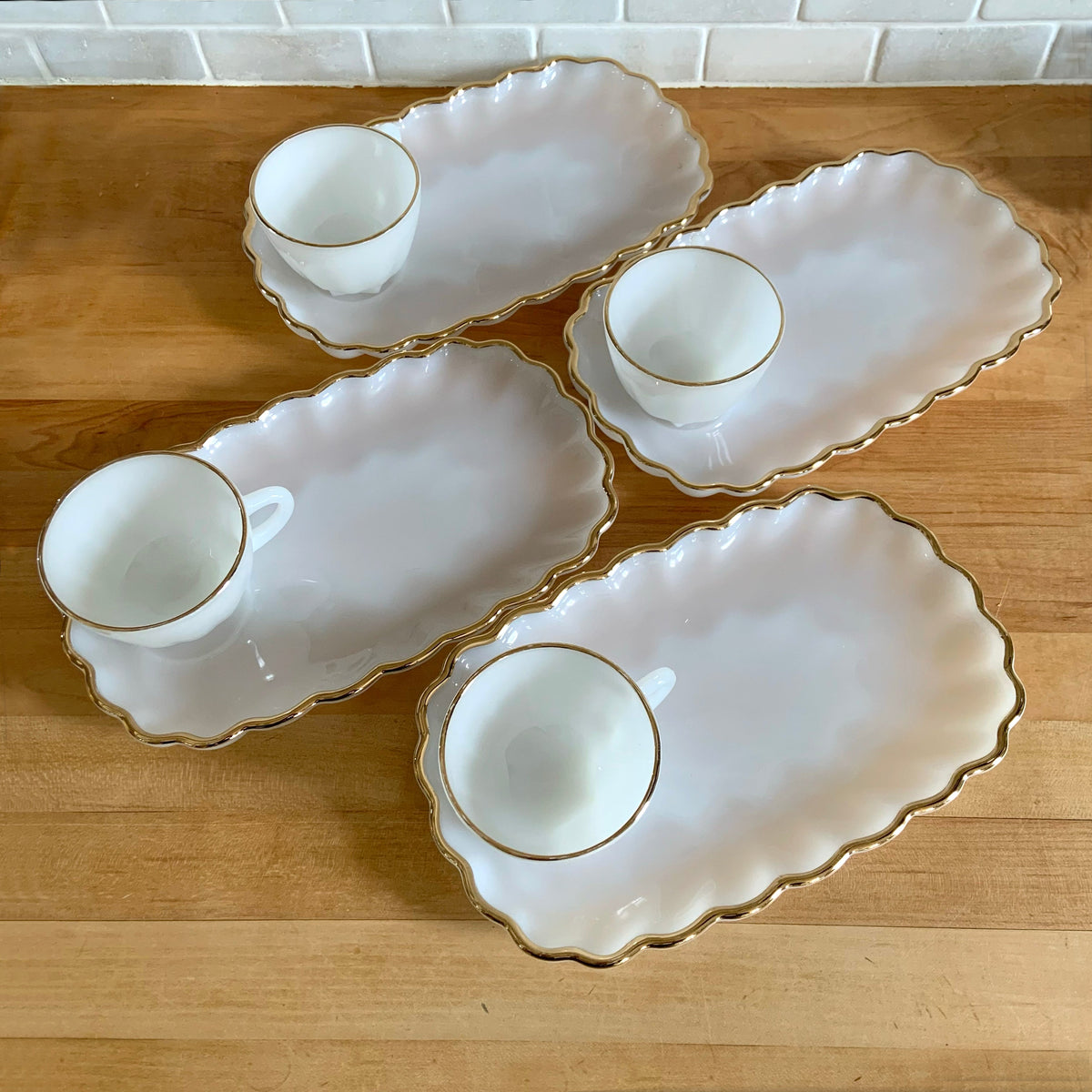 Vintage "Classic Milk Glass" Snack Plate and Punch Cup Set w/ Gold Gil Jack's Daughter of All