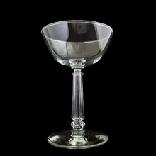 Load image into Gallery viewer, These vintage mid-century 3002 clear champagne or tall sherbet glasses feature a stem that replicates a delicate grecian style column. Crafted by Libbey Glass, USA, 1950s. This stemware will add a touch of Hollywood glam to any occasion. You bar cart will thank you...cheers!  In excellent condition, no chips.&nbsp;  Measures 3 3/4 x 5 1/2 inches  Capacity 6 ounces

