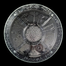 Load image into Gallery viewer, Vintage clear crystal glass divided relish dish and snack platter, featuring a raised floral design in the style of Oiva Toikka's Flora pattern. Crafted by Italglass, Italy, 1960s. The lovely serving tray catches the light from every angle, adding classic charm to both everyday entertaining and special occasions. Makes a thoughful hostness or housewarming gift.

In excellent condition, no chips.

Measures 13 1/2 x 2 inches
