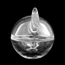 Load image into Gallery viewer, Vintage Anchor Hocking clear glass fish trinket dish with lid, rear view showing ribbed tail fin and rounded body
