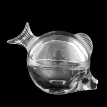 Load image into Gallery viewer, Vintage Anchor Hocking clear glass fish trinket dish with lid, opposite side view showing ribbed tail fin and rounded body
