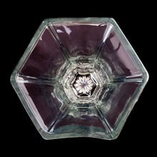 Load image into Gallery viewer, This clear pressed glass vase features a hexagonal trumpet shape. Crafted by Hoosier Glass, USA, 1970s. The perfect vessel for a beautiful floral bouquet.  In excellent condition, no chips.  Measures 5 1/4 x 9 inches
