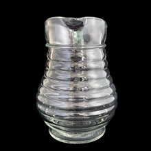 Load image into Gallery viewer, Spout profile of vintage ribbed beehive glass pitcher, 18 oz, showing open handle and stacked rib detail
