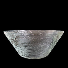 Load image into Gallery viewer, This large vintage clear Soreno pressed glass serving bowl features a textured bark surface. Crafted by Anchor Hocking, USA, 1966 - 1970. Perfect for serving your favourite snacks or salads.

In excellent condition, no chips.

Measures 11 3/8 x 5 inches
