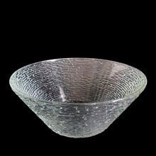 Load image into Gallery viewer, This large vintage clear Soreno pressed glass serving bowl features a textured bark surface. Crafted by Anchor Hocking, USA, 1966 - 1970. Perfect for serving your favourite snacks or salads.

In excellent condition, no chips.

Measures 11 3/8 x 5 inches
