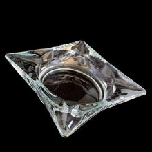Load image into Gallery viewer, Vintage mid-century era pressed glass pinched square ashtray. Available in amber and clear. Perfect for the tobacciana collector!  In excellent condition, free from chips.  Measures 4 1/8 x 4 1/8 x 1 1/8 inches

