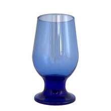 Load image into Gallery viewer, Vintage cobalt blue chunky stem footed cocktail glass tumbler. Mark appears to be Libbey. A nice size for juice, whiskey, wine....whatever you please!

In excellent condition, no chips.

Measures 2 5/8 x 5 inches

Capacity 6 ounces
