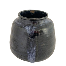 Load image into Gallery viewer, Vintage cobalt blue drip glazed hand thrown redware pottery vase. Signed by the artist. A lovely decor piece that would be beautiful with a fresh or dry bouquet.

In excellent condition, no chips/cracks/repairs. There are glaze pops and a glaze miss on the interior below the rim.

Measures 5 7/8 x 5 1/8 inches
