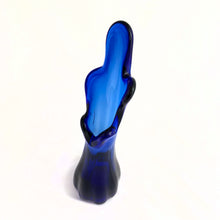 Load image into Gallery viewer, Add some retro style to your home&#39;s decor with this highly collectible vintage cobalt blue five finger swung glass vase. Made in Taiwan. Start your collection with this beauty...they come in a rainbow of colours!  In excellent condition, free from chips or cracks.  Measures 2 3/4 x 10 1/2 inches 
