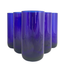 Load image into Gallery viewer, Highly sought after, these &quot;Premiere&quot; cobalt blue 16 ounce flat tumbler glass with its rounded base is gorgeous! crafted by the Libbey Glass Company, mid-1990s. Perfect for a tall glass of your favourite beverage!  In excellent condition, fee from chips.  Measures 2 3/4 x 5 3/4 inches  Capacity 16 ounces 
