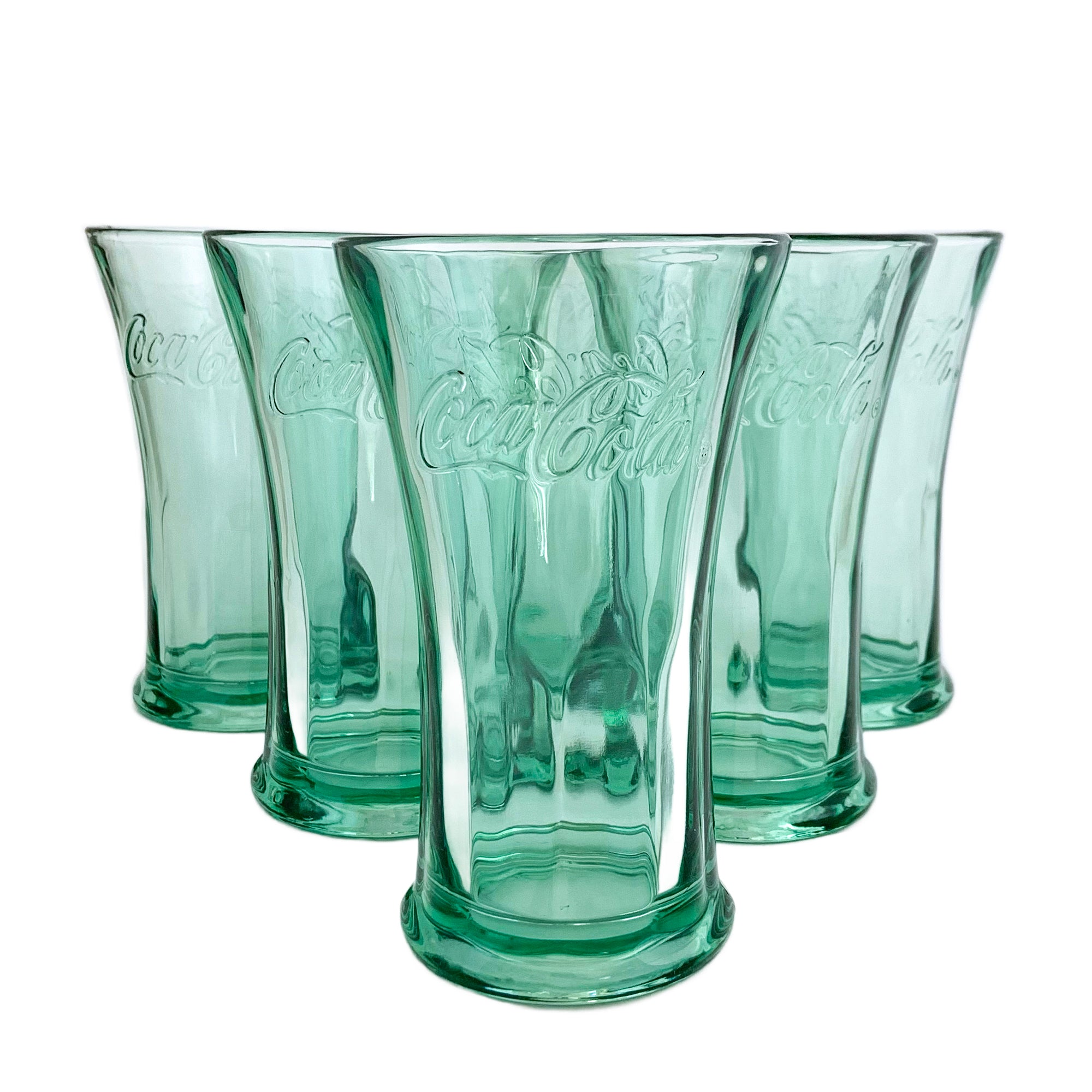 3 1 2 green coca cola small drinking glasses Six Vintage Coca-Cola Aqua Glass 16 Oz Flat Tumbler, Libbey Glass, USA –  Jack's Daughter of All Trades