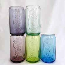 Load image into Gallery viewer, Enjoy a cool beverage in these colorful Coca-Cola figural can glass tumblers, custom embossed with the figural McDonalds logo. This unique glassware was produced by ARC Glassware in China. They make a great gift for the Coca-Cola connoisseur and collector!  In excellent condition, free from chips.  Measures 2 5/8 x 4 3/4 inches
