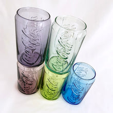 Load image into Gallery viewer, Enjoy a cool beverage in these colorful Coca-Cola figural can glass tumblers, custom embossed with the figural McDonalds logo. This unique glassware was produced by ARC Glassware in China. They make a great gift for the Coca-Cola connoisseur and collector!  In excellent condition, free from chips.  Measures 2 5/8 x 4 3/4 inches
